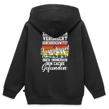 Den Cache Gefunden - Kinder Premium Organic Zip Hoodie - Schwarz - Hinten - AI Model Kid Male (0cm)