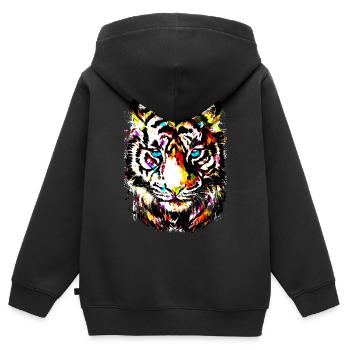 Tiger - Bunter Tiger - Tigazprint - Kinder Premium Organic Zip Hoodie - Schwarz - Hinten - AI Model Kid Male (0cm)