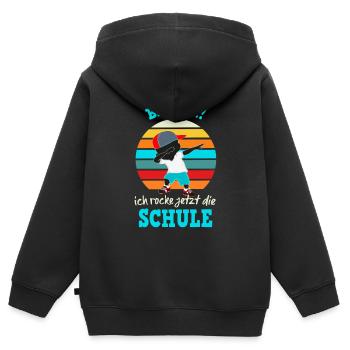 Schulkind - bääm ich rocke - Kinder Premium Organic Zip Hoodie - Schwarz - Hinten - AI Model Kid Male (0cm)