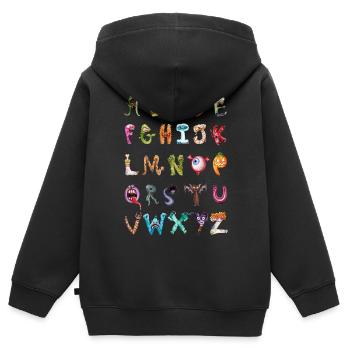 Effrayant monstre mignon alphabet cartoon ABC - Sweat Premium à capuche zippé enfant bio - noir - Dos - AI Model Kid Male (0cm)
