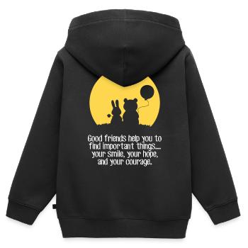 Sourire, espoir, courage - Sweat Premium à capuche zippé enfant bio - noir - Dos - AI Model Kid Male (0cm)