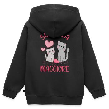 Sorella Maggiore Bambina Due Ragazze Gattino - Sweat Premium à capuche zippé enfant bio - noir - Dos - AI Model Kid Male (0cm)