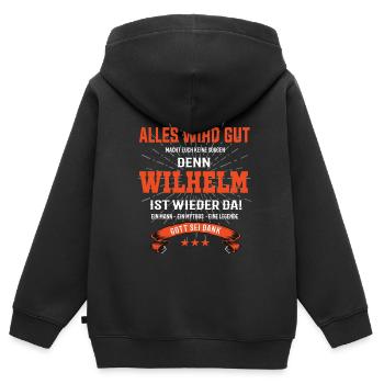 alles wird gut denn Wilhelm Ist da T-Shirt - Kinder Premium Organic Zip Hoodie - Schwarz - Hinten - AI Model Kid Male (0cm)