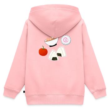 NaruSasu SasuNaru design avec ramen, tomate onigiri - Sweat Premium à capuche zippé enfant bio - rose - Dos - AI Model Kid Female (0cm)