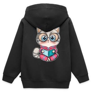 Katze Lesen Bücher Buch - Kinder Premium Organic Zip Hoodie - Schwarz - Hinten - AI Model Kid Male (0cm)