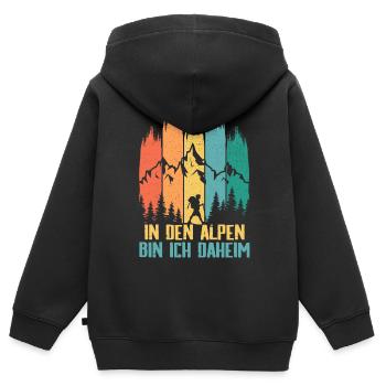 Je suis chez moi dans les Alpes - Sweat Premium à capuche zippé enfant bio - noir - Dos - AI Model Kid Male (0cm)