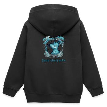 Earth Guardian: Blaugrüne Kugel und Bäume - Kinder Premium Organic Zip Hoodie - Schwarz - Hinten - AI Model Kid Male (0cm)