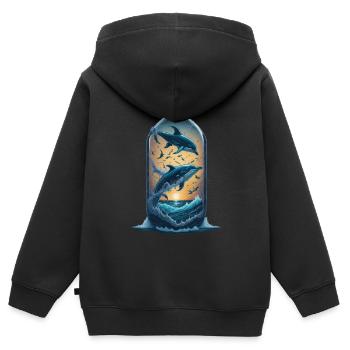 Delfin - Kinder Premium Organic Zip Hoodie - Schwarz - Hinten - AI Model Kid Male (0cm)