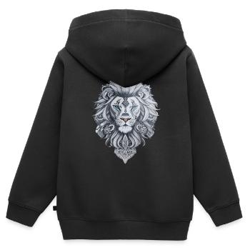 Tête de lion style tatouage maori - Sweat Premium à capuche zippé enfant bio - noir - Dos - AI Model Kid Male (0cm)