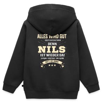 Alles wird gut denn Nils Ist da T-Shirt - Kinder Premium Organic Zip Hoodie - Schwarz - Hinten - AI Model Kid Male (0cm)