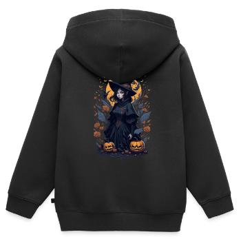 Nuit envoûtante : Sorcière noire d’Halloween - Sweat Premium à capuche zippé enfant bio - noir - Dos - AI Model Kid Male (0cm)