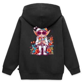Elfe avec flûte - Sweat Premium à capuche zippé enfant bio - noir - Dos - AI Model Kid Male (0cm)
