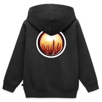 Goldenes Feld - Kinder Premium Organic Zip Hoodie - Schwarz - Hinten - AI Model Kid Male (0cm)