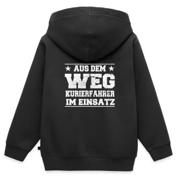 Chauffeur de coursier en action - Sweat Premium à capuche zippé enfant bio - noir - Dos - AI Model Kid Male (0cm)