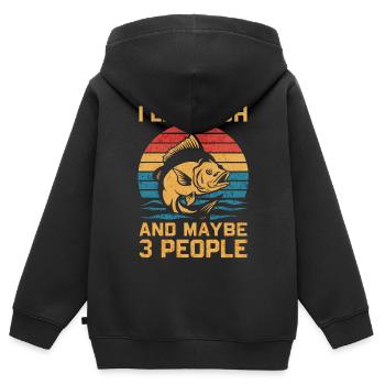 Ich mag Fische und vielleicht 3 Leute Angler Humor - Kinder Premium Organic Zip Hoodie - Schwarz - Hinten - AI Model Kid Male (0cm)