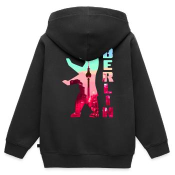 Berliner Bär gefüllt mit Skyline Fernsehturm - Kinder Premium Organic Zip Hoodie - Schwarz - Hinten - AI Model Kid Male (0cm)