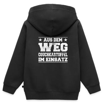 Hors du chemin Couch Potato en utilisation Design - Sweat Premium à capuche zippé enfant bio - noir - Dos - AI Model Kid Male (0cm)