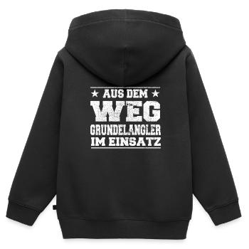 Grundelangler en cours d’utilisation Design - Sweat Premium à capuche zippé enfant bio - noir - Dos - AI Model Kid Male (0cm)