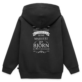 Seine Majestät der Björn betritt den Raum - Kinder Premium Organic Zip Hoodie - Schwarz - Hinten - AI Model Kid Male (0cm)