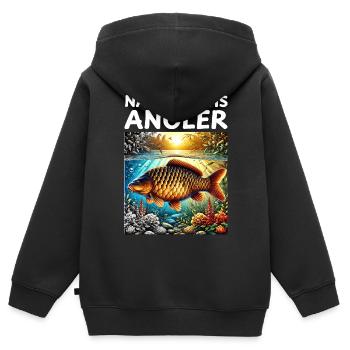 Jeunes pêcheurs - Carpe - Sweat Premium à capuche zippé enfant bio - noir - Dos - AI Model Kid Male (0cm)
