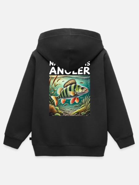Nachwuchs Angler - Flussbarsch Motiv - Kinder Premium Organic Zip Hoodie - Schwarz