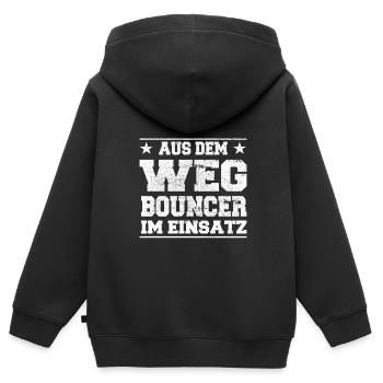 Videur à l’écart en action Design - Sweat Premium à capuche zippé enfant bio - noir - Dos - AI Model Kid Male (0cm)
