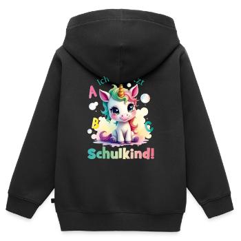 Einhorn mit Seifenblasen - Ich bin jetzt Schulkind - Kinder Premium Organic Zip Hoodie - Schwarz - Hinten - AI Model Kid Male (0cm)