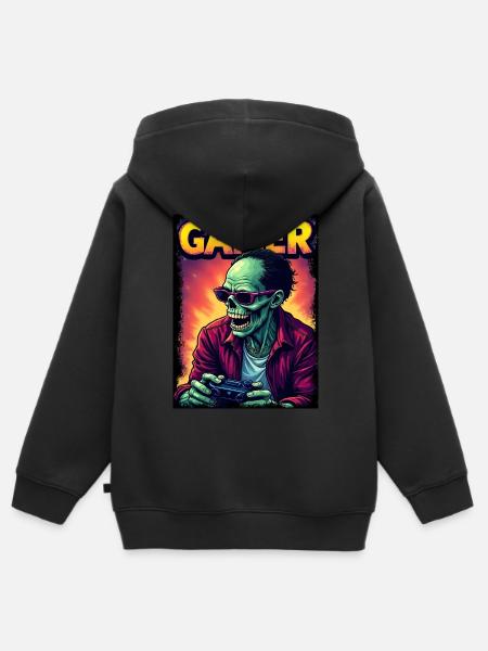 Zombie Gamer mit Controller - Kinder Premium Organic Zip Hoodie - Schwarz