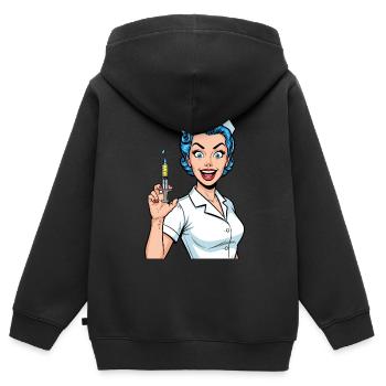 Infirmière folle bande dessinée Pop Art seringue - Sweat Premium à capuche zippé enfant bio - noir - Dos - AI Model Kid Male (0cm)