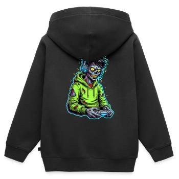 Zombie Gamer – Hirn braucht Pause! - Kinder Premium Organic Zip Hoodie - Schwarz - Hinten - AI Model Kid Male (0cm)