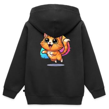 Flauschiger Glücksbote: Süße Katze mit Kulleraugen - Kinder Premium Organic Zip Hoodie - Schwarz - Hinten - AI Model Kid Male (0cm)