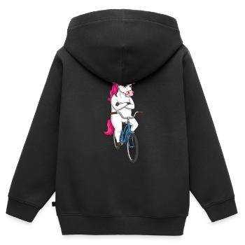 Grim Licorne sur roue - Pour les cyclistes - Sweat Premium à capuche zippé enfant bio - noir - Dos - AI Model Kid Male (0cm)