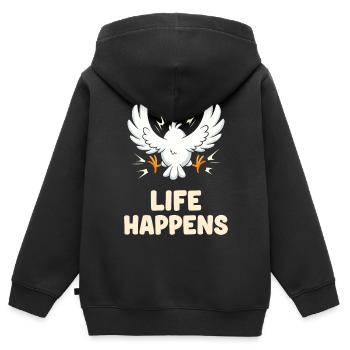 La vie arrive, drôle de dessin animé d'oiseau - Sweat Premium à capuche zippé enfant bio - noir - Dos - AI Model Kid Male (0cm)