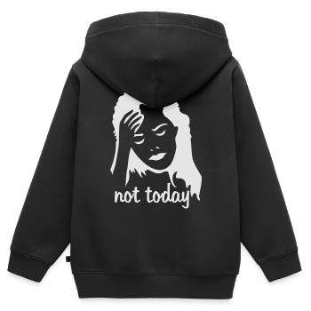 Gestik einer Frau mit Kopfschmerzen - Kinder Premium Organic Zip Hoodie - Schwarz - Hinten - AI Model Kid Male (0cm)