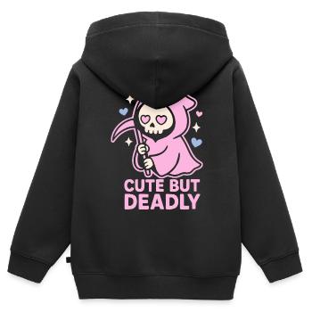 Mignon mais mortel - Pastel Grim Reaper Kawaii Design - Sweat Premium à capuche zippé enfant bio - noir - Dos - AI Model Kid Male (0cm)