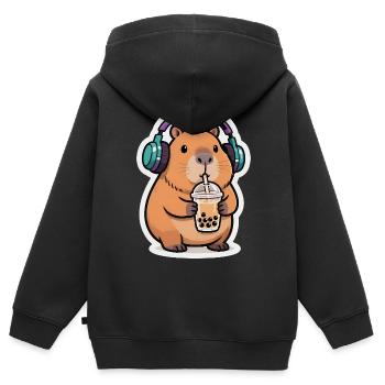 Süßes Capybara Bubble Tea Kawaii Tier Geschenk - Kinder Premium Organic Zip Hoodie - Schwarz - Hinten - AI Model Kid Male (0cm)