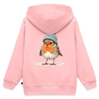 Robin en bonnet d’hiver en tricot - Sweat Premium à capuche zippé enfant bio - rose - Dos - AI Model Kid Female (0cm)