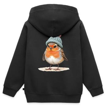 Robin in Strick-Wintermütze - Kinder Premium Organic Zip Hoodie - Schwarz - Hinten - AI Model Kid Male (0cm)