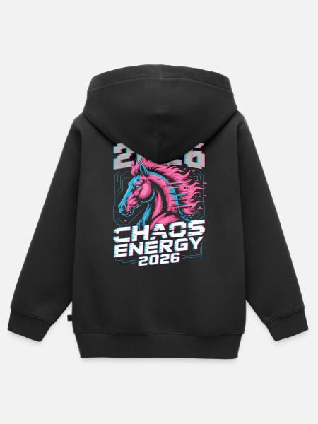 Neon-Hengst 2026 Chaos-Energie - Kinder Premium Organic Zip Hoodie - Schwarz