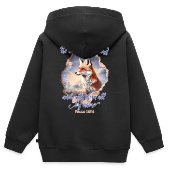 Fox Bible Verse Christian - Sweat Premium à capuche zippé enfant bio - noir - Dos - AI Model Kid Male (0cm)