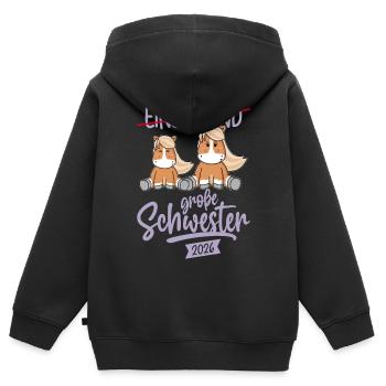 Grande Sœur 2026 - Poney - Bébé Enceinte - Sweat Premium à capuche zippé enfant bio - noir - Dos - AI Model Kid Male (0cm)