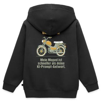 Ostalgie Moped. KI Prompt Spruch - Kinder Premium Organic Zip Hoodie - Schwarz - Hinten - AI Model Kid Male (0cm)