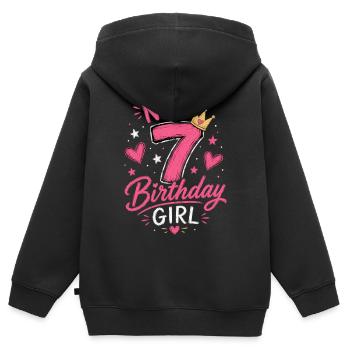 Jetzt bin ich 7 Birthday Girl Pink Crown Chalk - Kids Premium Organic Zip-up Hoodie - black - Back - AI Model Kid Male (0cm)