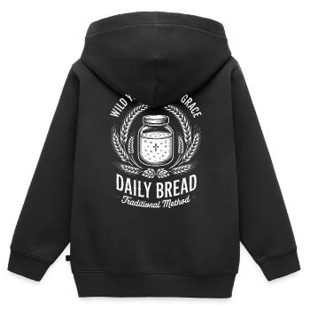 Pain quotidien : Tradition de la levure sauvage - Sweat Premium à capuche zippé enfant bio - noir - Dos - AI Model Kid Male (0cm)
