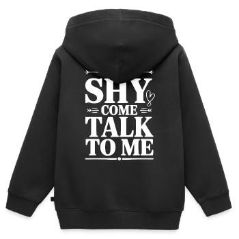 Ich bin schüchtern, komm und sprich mit mir. - Kinder Premium Organic Zip Hoodie - Schwarz - Hinten - AI Model Kid Male (0cm)