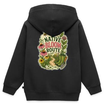 ROUTE DES FLEURS INDIGÈNES - Sweat Premium à capuche zippé enfant bio - noir - Dos - AI Model Kid Male (0cm)