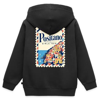 Voyage des filles à Positano Souvenir des vacances sur la côte amalfitaine - Sweat Premium à capuche zippé enfant bio - noir - Dos - AI Model Kid Male (0cm)