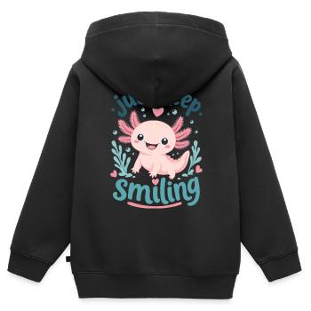 Axolotl rose souriant sous l’eau - Sweat Premium à capuche zippé enfant bio - noir - Dos - AI Model Kid Male (0cm)