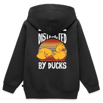 Motifs drôles de canards Citons amoureux de canards - Sweat Premium à capuche zippé enfant bio - noir - Dos - AI Model Kid Male (0cm)