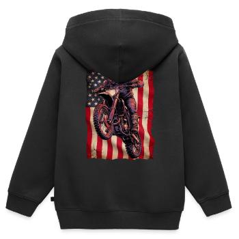 Motocross Motor Flagge USA America Retro - Kinder Premium Organic Zip Hoodie - Schwarz - Hinten - AI Model Kid Male (0cm)